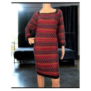 Lane Bryant Sweater Dress 18/20 Striped Square Neck Knit Gold Knee Lenth Pnk Blk